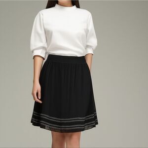 Coldwater Creek Black Contrast Stitch A-Line Sheer Overlay Knee Length Skirt 16